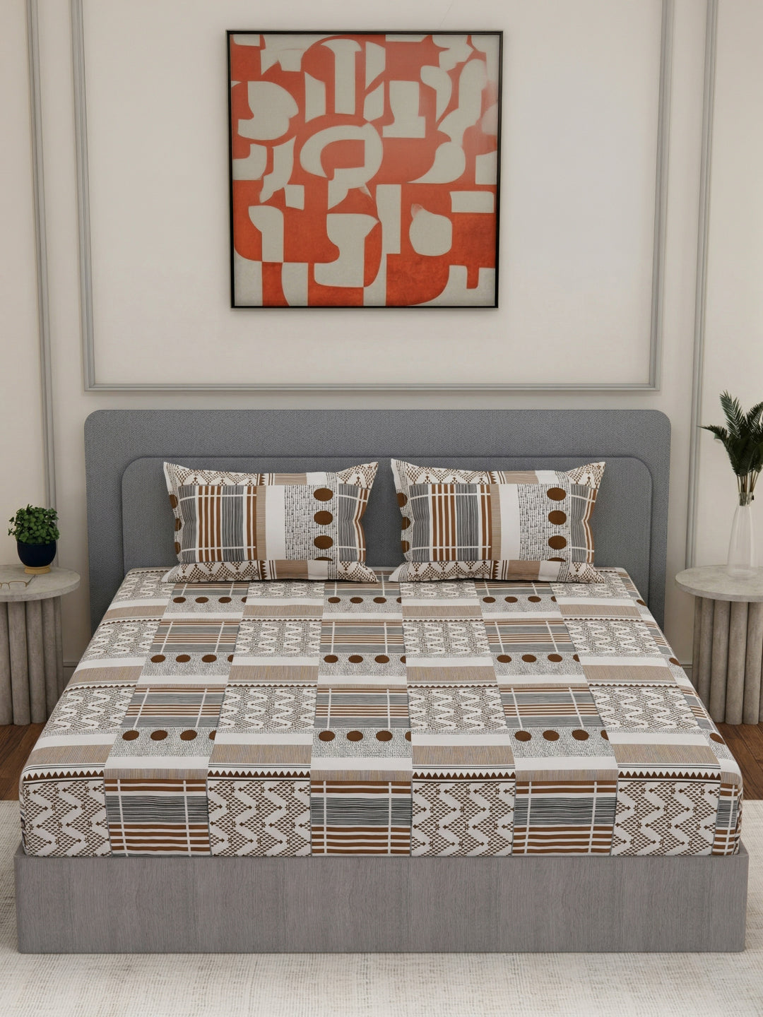 135 GSM Polyester King Size Bedsheet with 2 Pillow Covers Royal King Collection