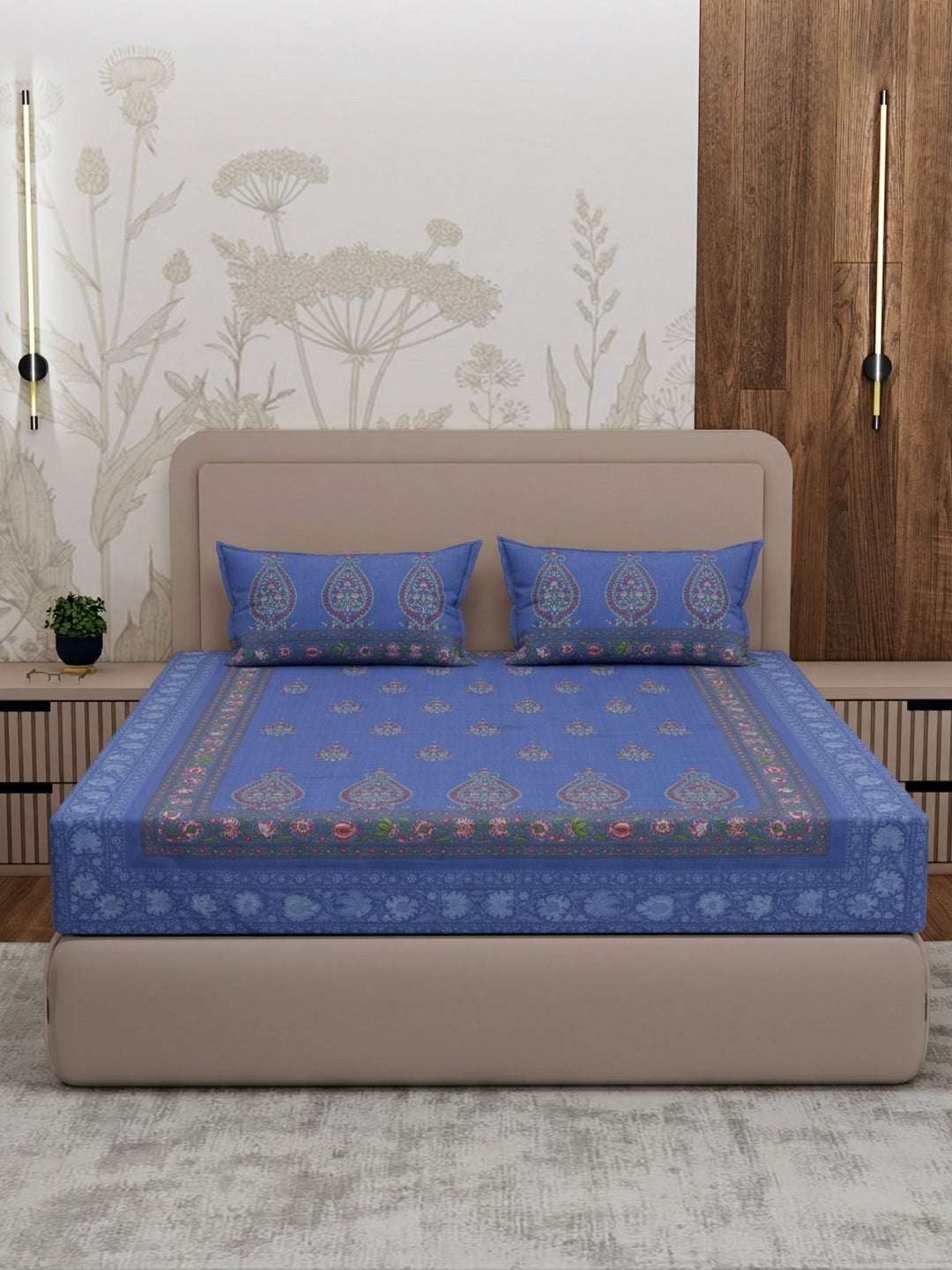 Premium 180 TC Pure Cotton King Size Bedsheet with 2 Pillow Covers Sanganeri Collection