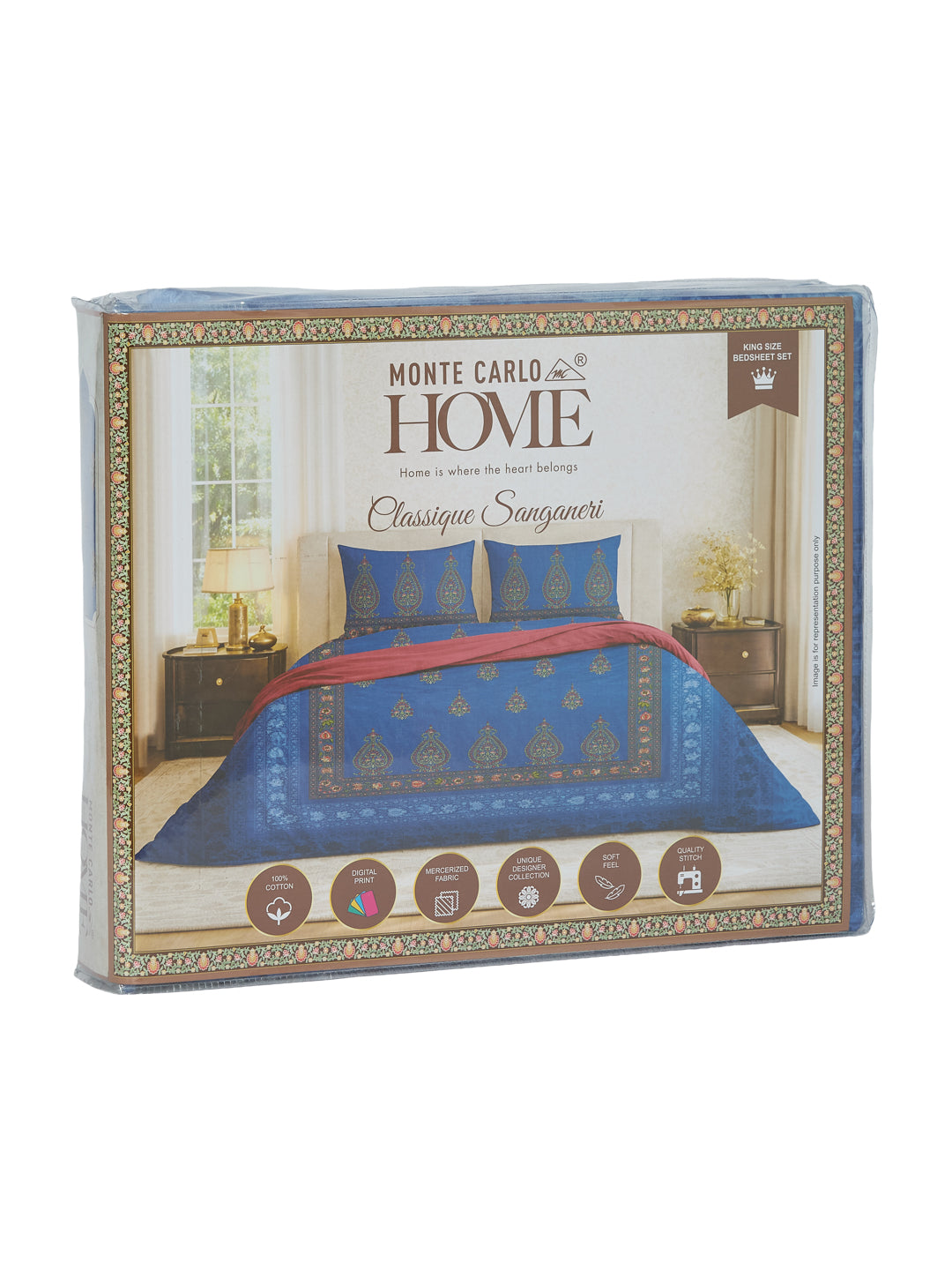 Premium 180 TC Pure Cotton King Size Bedsheet with 2 Pillow Covers Sanganeri Collection
