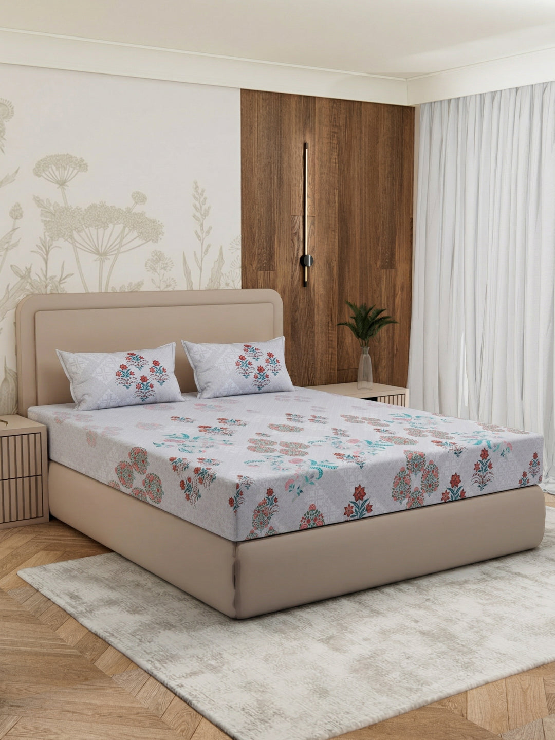 Premium 180 TC Pure Cotton King Size Bedsheet with 2 Pillow Covers Sanganeri Collection