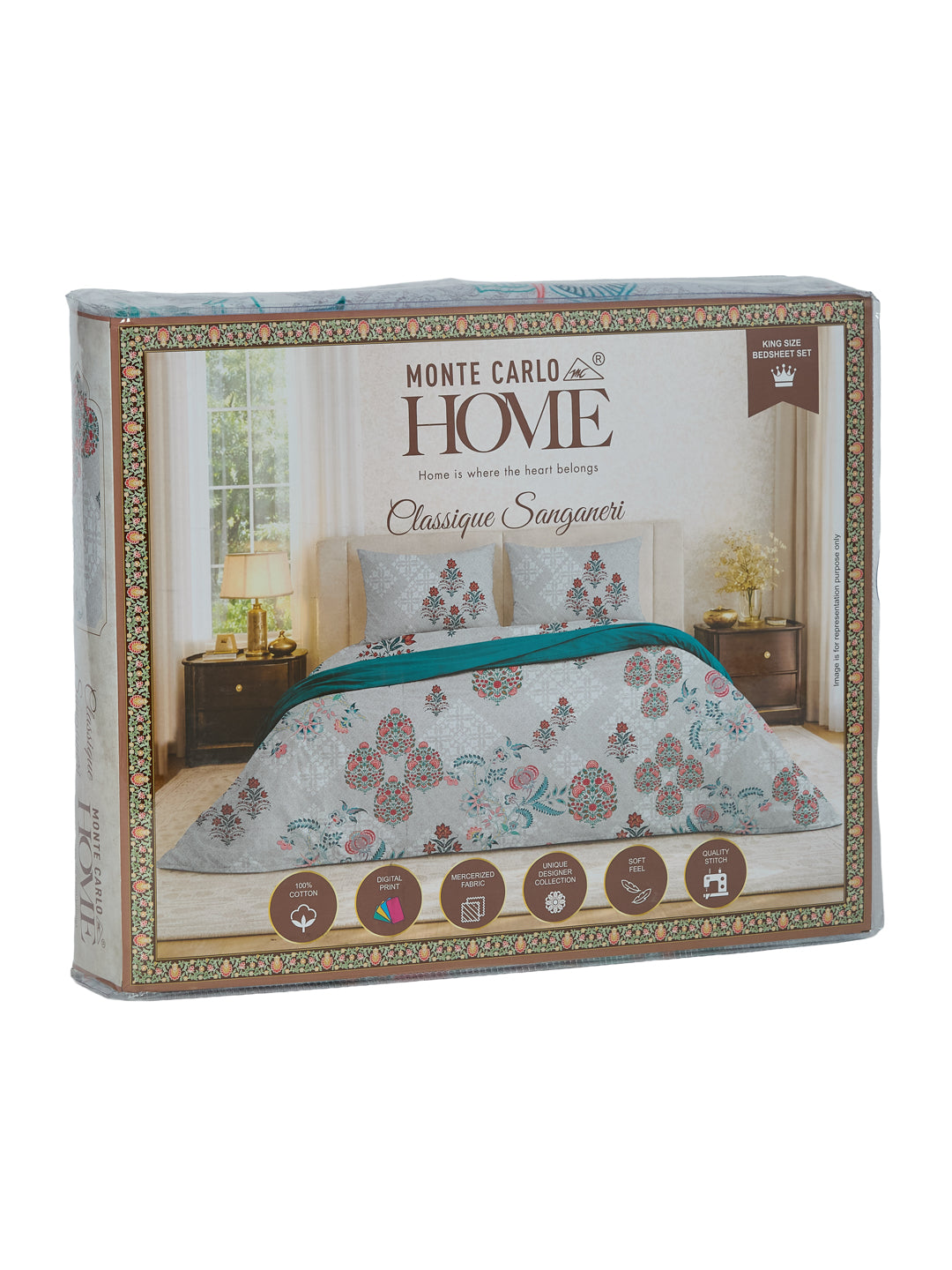 Premium 180 TC Pure Cotton King Size Bedsheet with 2 Pillow Covers Sanganeri Collection