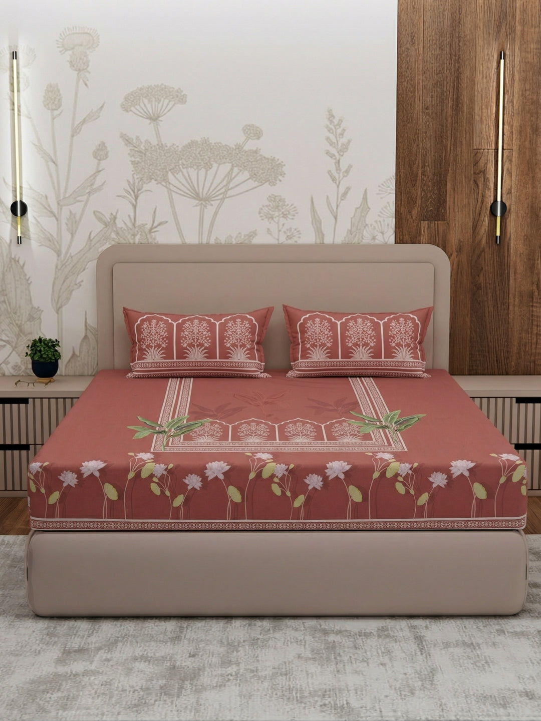 Premium 180 TC Pure Cotton King Size Bedsheet with 2 Pillow Covers Sanganeri Collection