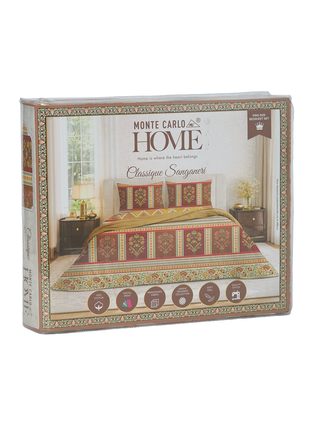 Premium 180 TC Pure Cotton King Size Bedsheet with 2 Pillow Covers Sanganeri Collection