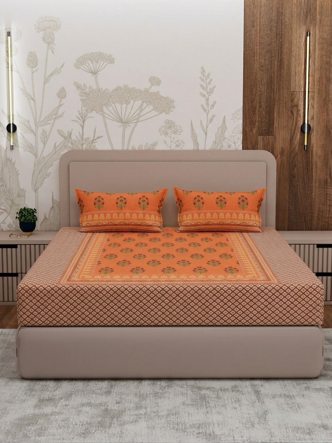 Premium 180 TC Pure Cotton King Size Bedsheet with 2 Pillow Covers Sanganeri Collection