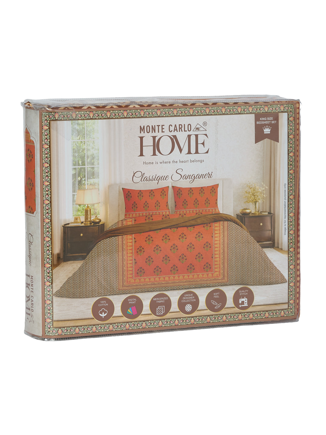 Premium 180 TC Pure Cotton King Size Bedsheet with 2 Pillow Covers Sanganeri Collection
