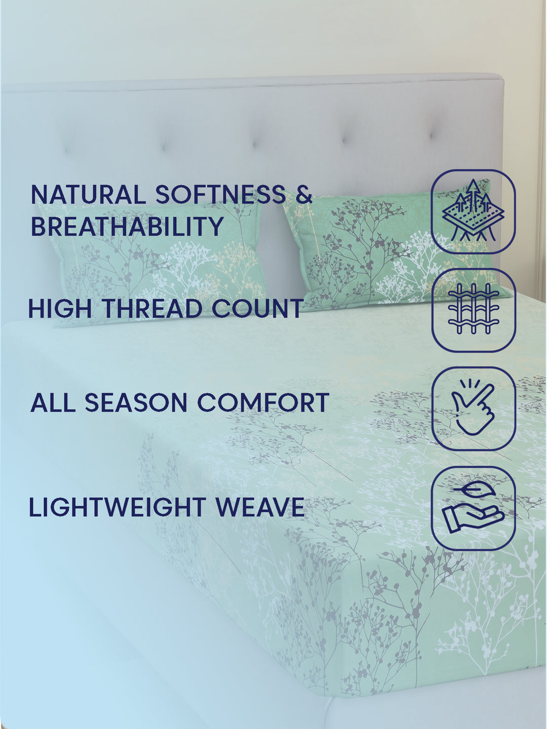 144 TC Pure Cotton King Size Bedsheet with 2 Pillow Covers Sensations Collection