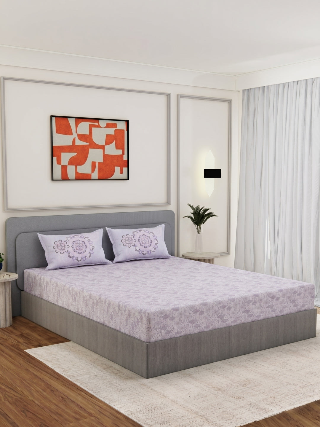 144 TC Pure Cotton King Size Bedsheet with 2 Pillow Covers Sensations Collection