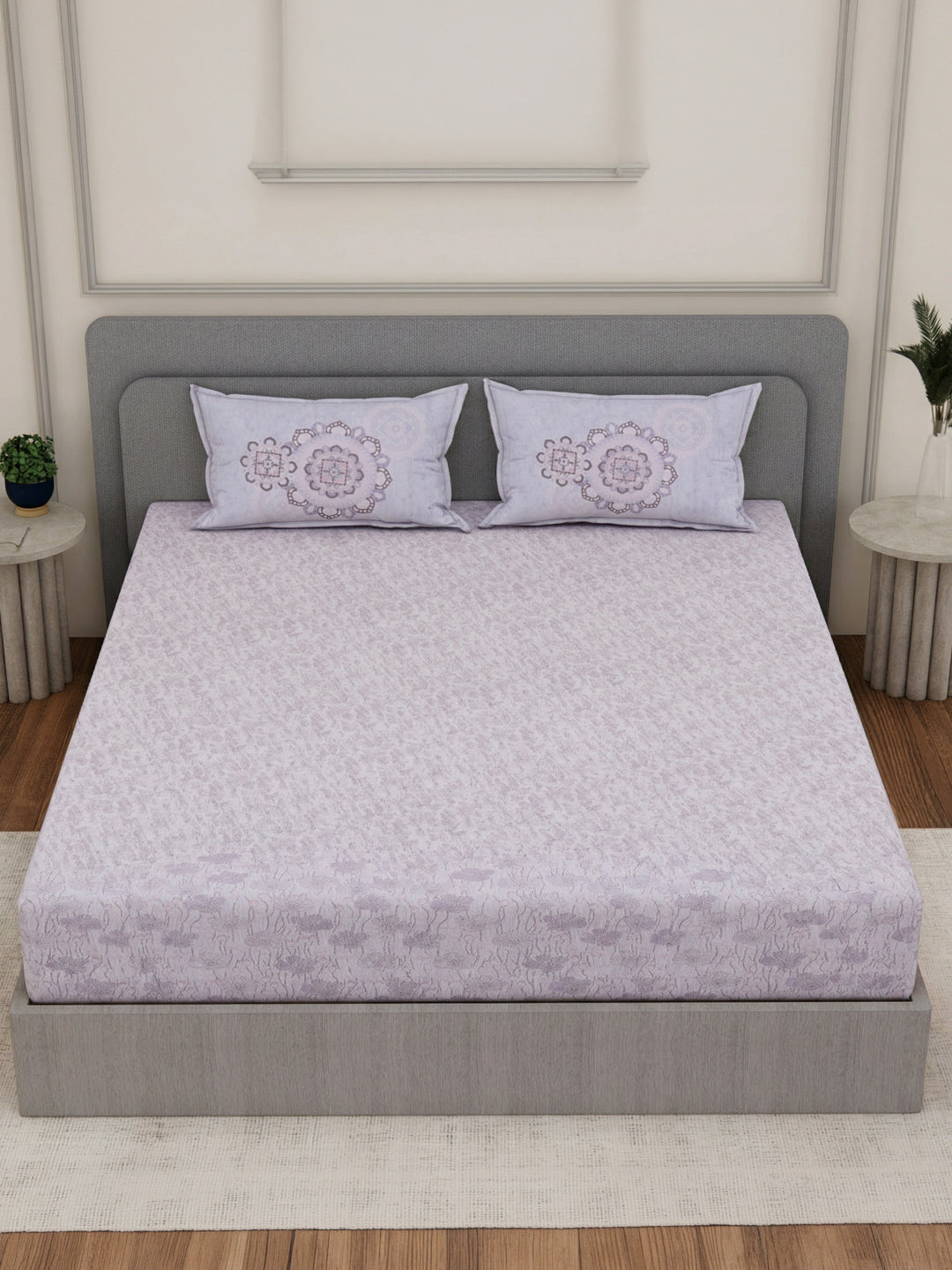 144 TC Pure Cotton King Size Bedsheet with 2 Pillow Covers Sensations Collection