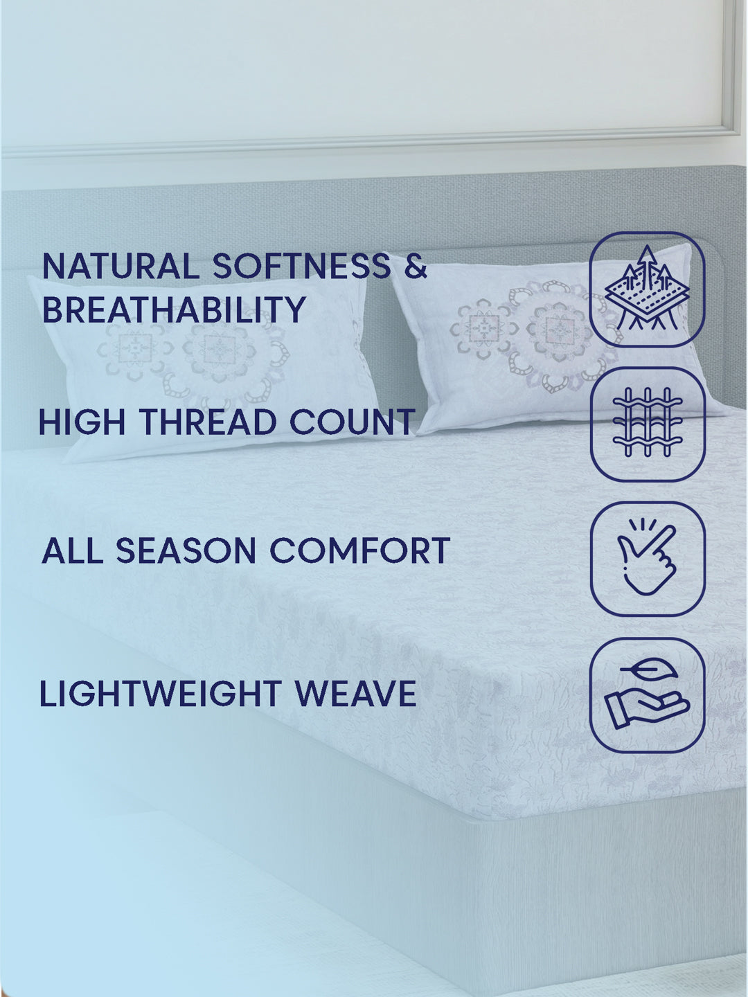 144 TC Pure Cotton King Size Bedsheet with 2 Pillow Covers Sensations Collection