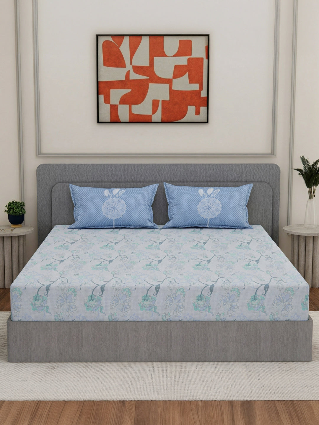 144 TC Pure Cotton King Size Bedsheet with 2 Pillow Covers Sensations Collection
