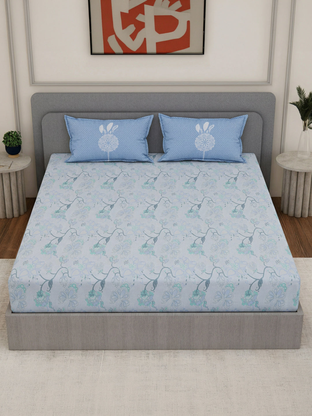 144 TC Pure Cotton King Size Bedsheet with 2 Pillow Covers Sensations Collection