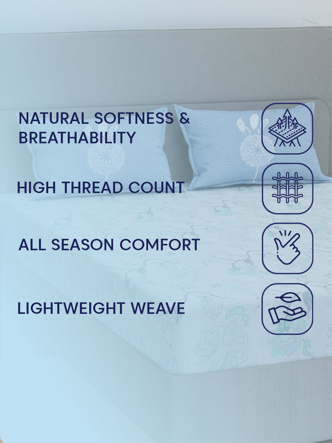 144 TC Pure Cotton King Size Bedsheet with 2 Pillow Covers Sensations Collection