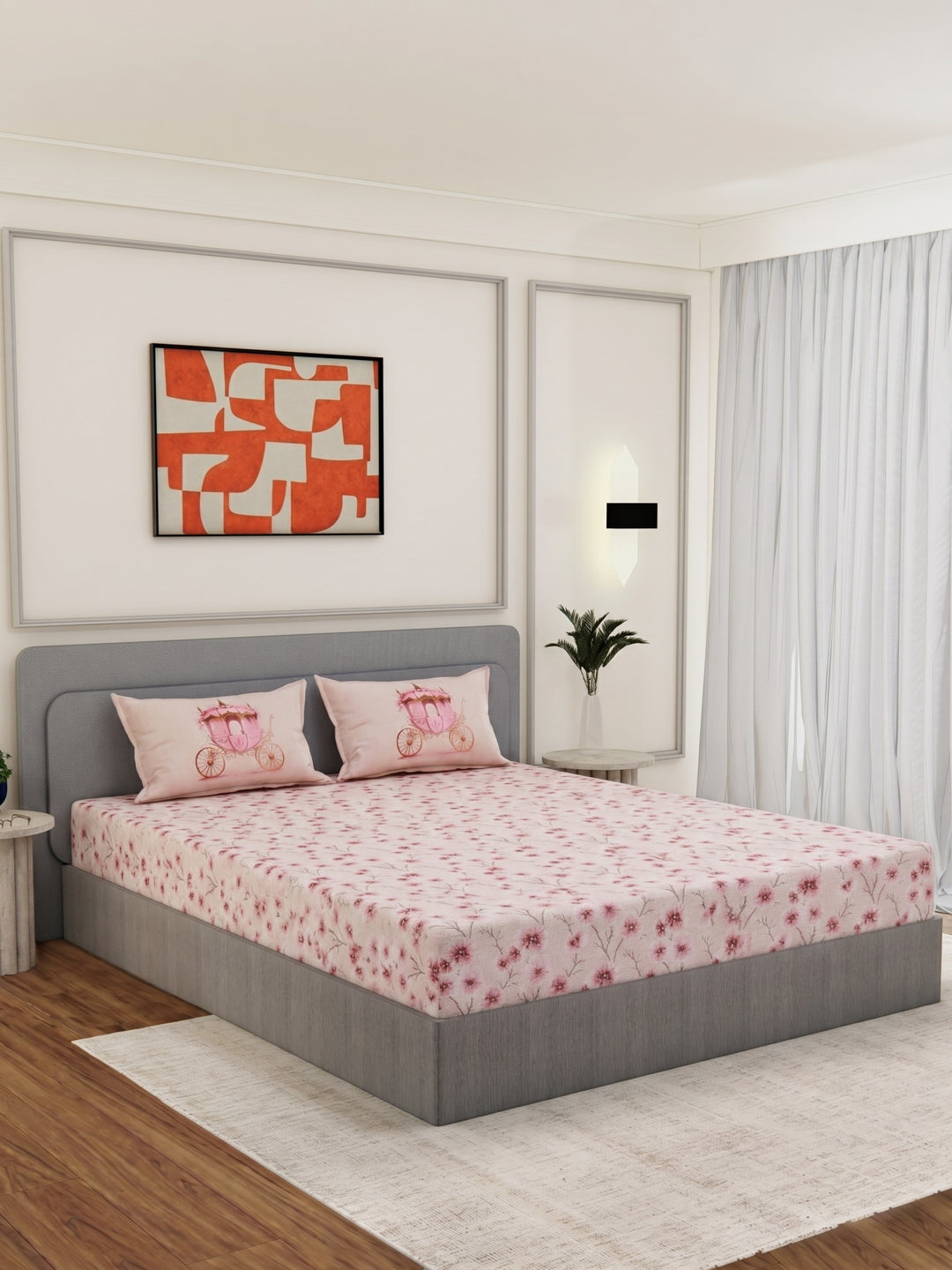 144 TC Pure Cotton King Size Bedsheet with 2 Pillow Covers Sensations Collection