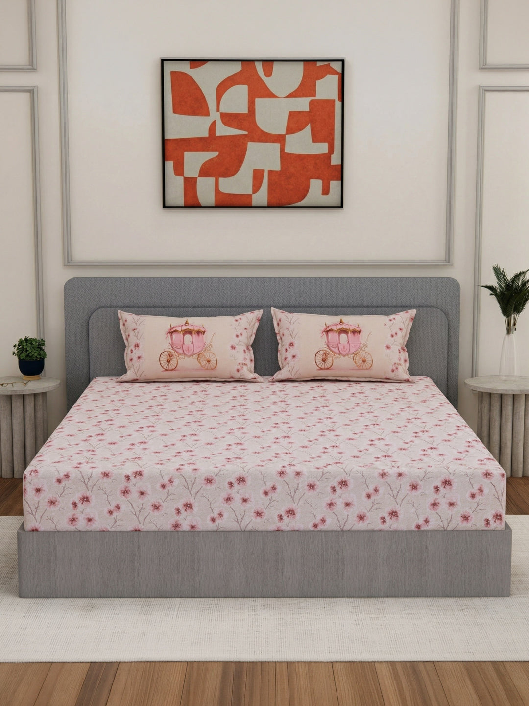 144 TC Pure Cotton King Size Bedsheet with 2 Pillow Covers Sensations Collection