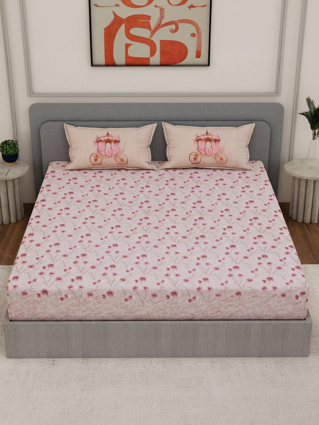 144 TC Pure Cotton King Size Bedsheet with 2 Pillow Covers Sensations Collection