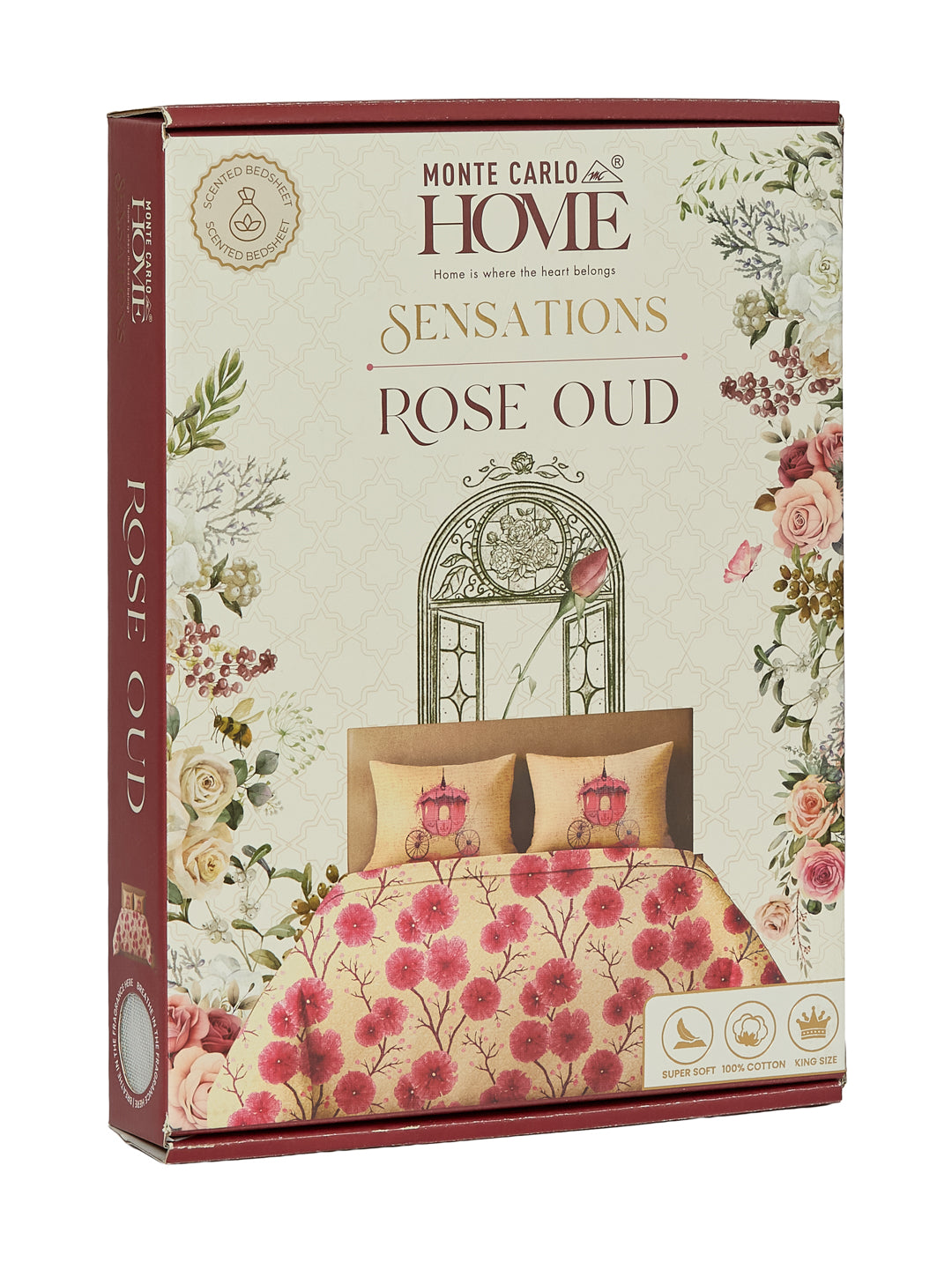 144 TC Pure Cotton King Size Bedsheet with 2 Pillow Covers Sensations Collection