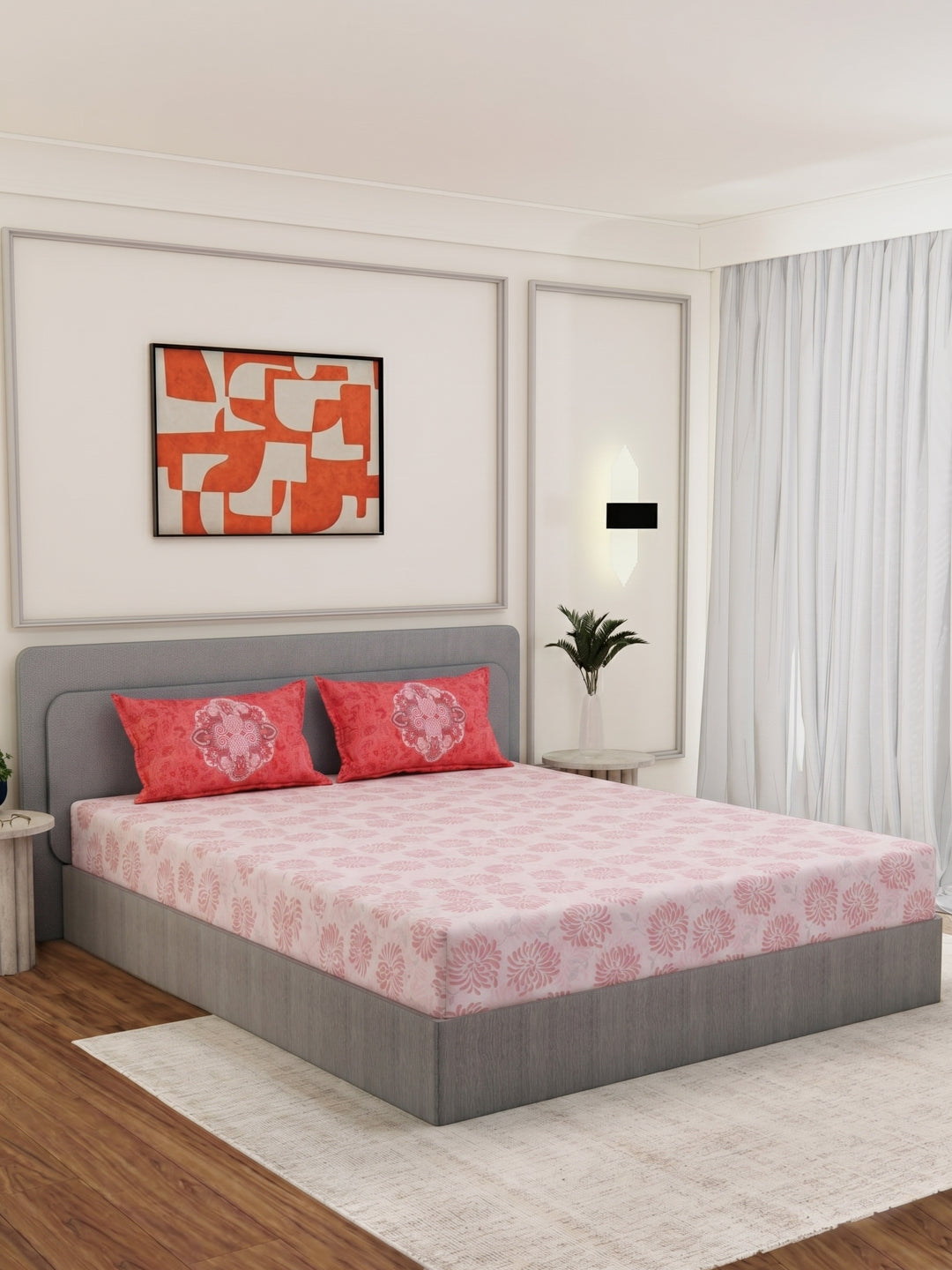 144 TC Pure Cotton King Size Bedsheet with 2 Pillow Covers Sensations Collection