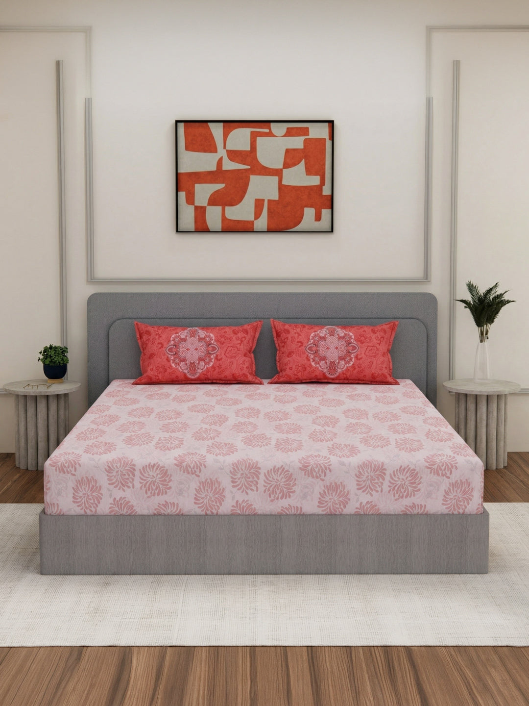 144 TC Pure Cotton King Size Bedsheet with 2 Pillow Covers Sensations Collection