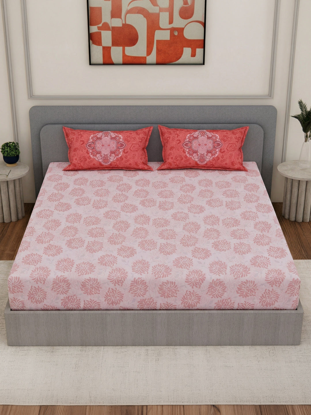 144 TC Pure Cotton King Size Bedsheet with 2 Pillow Covers Sensations Collection