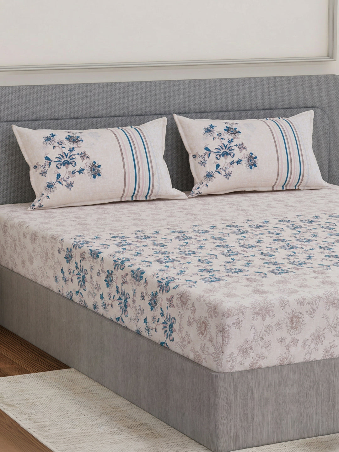 144 TC Pure Cotton King Size Bedsheet with 2 Pillow Covers Sensations Collection