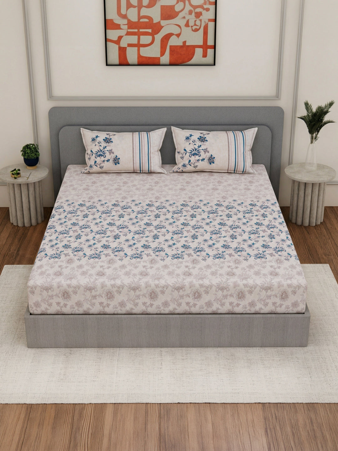 144 TC Pure Cotton King Size Bedsheet with 2 Pillow Covers Sensations Collection