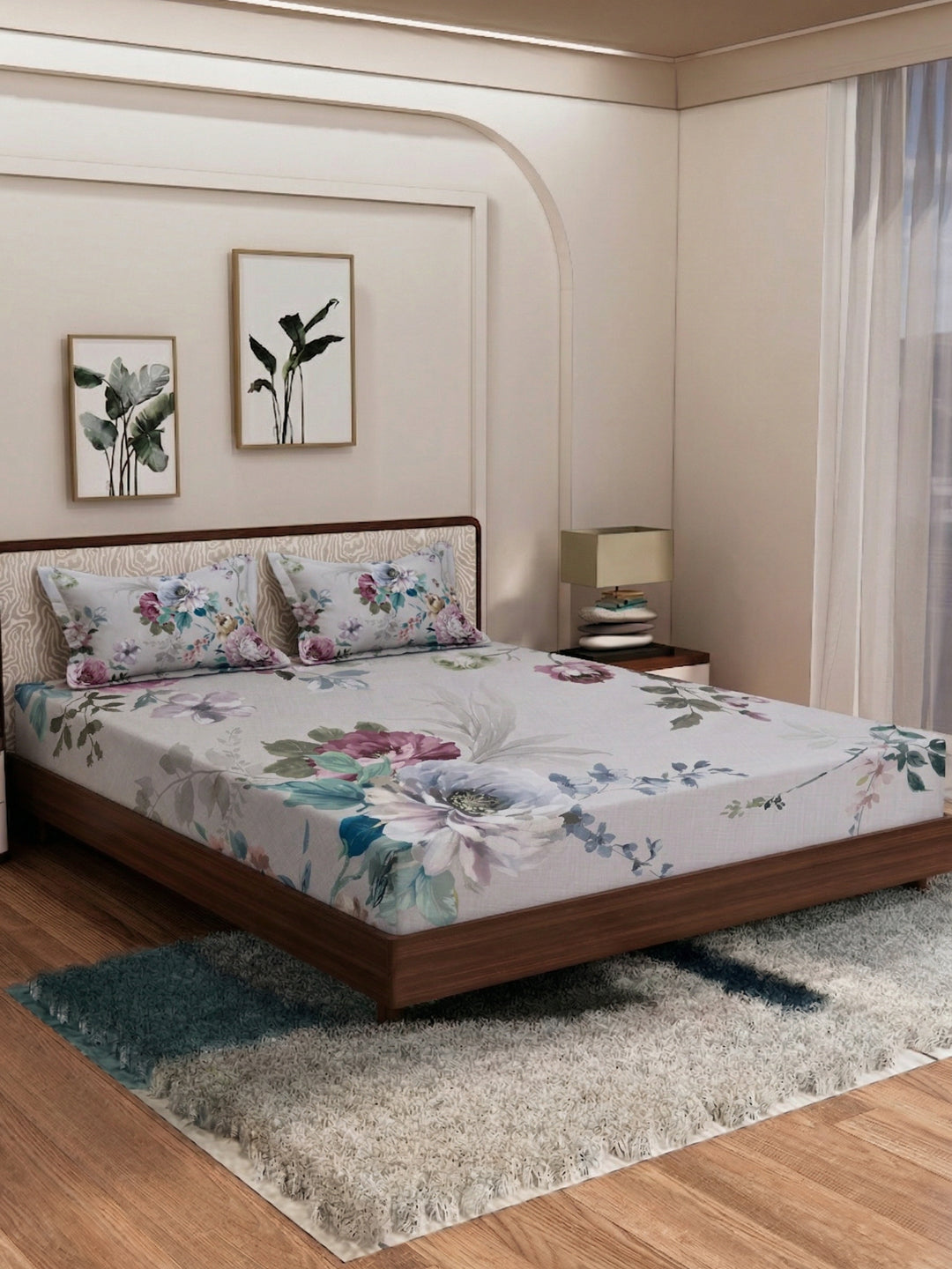 120 GSM Polyester King Size Bedsheet with 2 Pillow Covers Soft Touch Collection