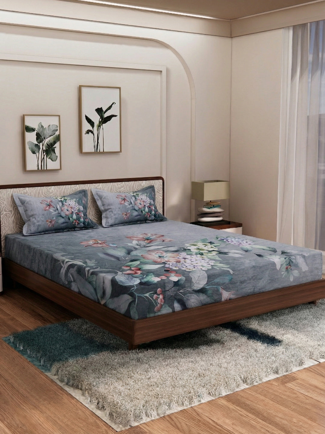 120 GSM Polyester King Size Bedsheet with 2 Pillow Covers Soft Touch Collection
