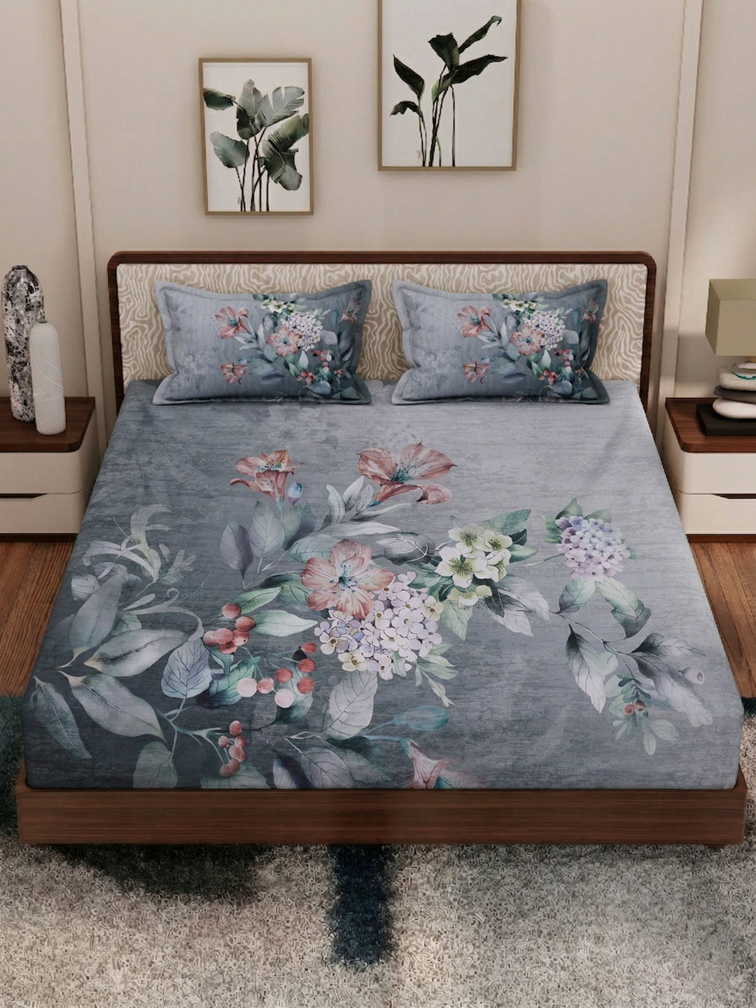 120 GSM Polyester King Size Bedsheet with 2 Pillow Covers Soft Touch Collection