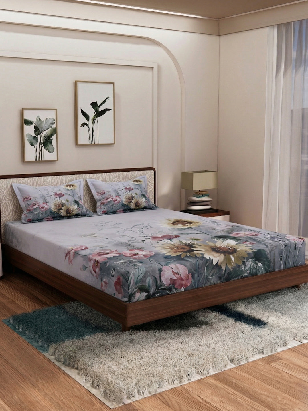 120 GSM Polyester King Size Bedsheet with 2 Pillow Covers Soft Touch Collection