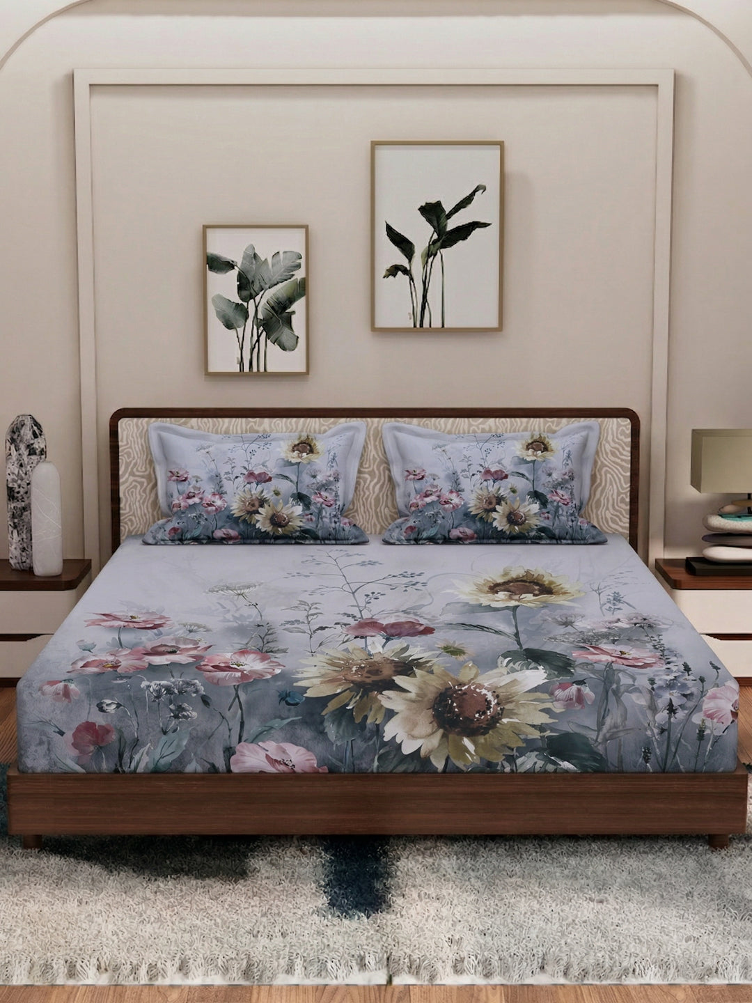 120 GSM Polyester King Size Bedsheet with 2 Pillow Covers Soft Touch Collection