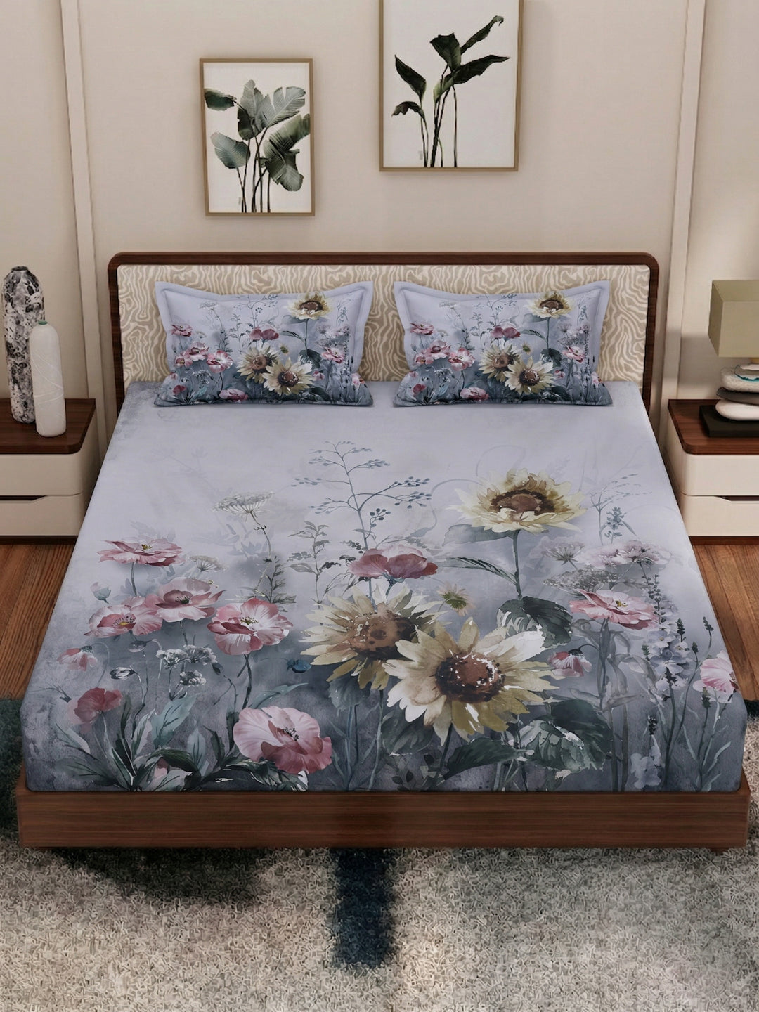120 GSM Polyester King Size Bedsheet with 2 Pillow Covers Soft Touch Collection
