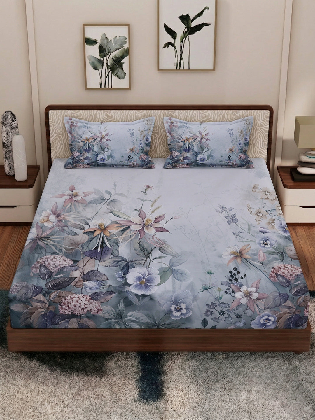 120 GSM Polyester King Size Bedsheet with 2 Pillow Covers Soft Touch Collection