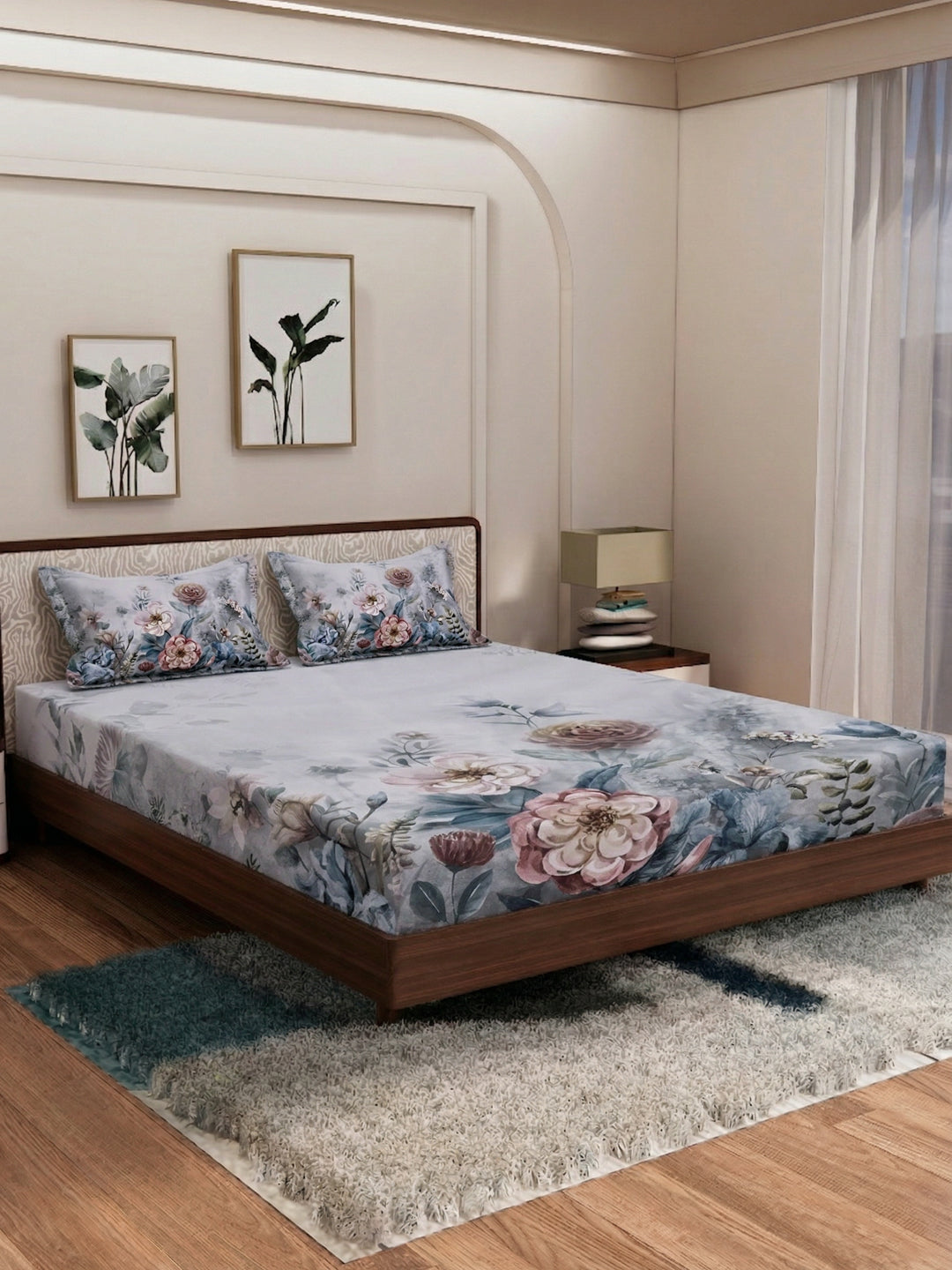 120 GSM Polyester King Size Bedsheet with 2 Pillow Covers Soft Touch Collection