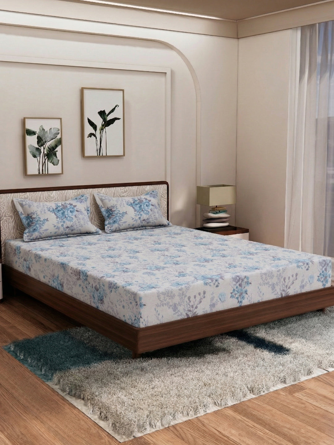 120 GSM Polyester King Size Bedsheet with 2 Pillow Covers Textura Jacquard Collection