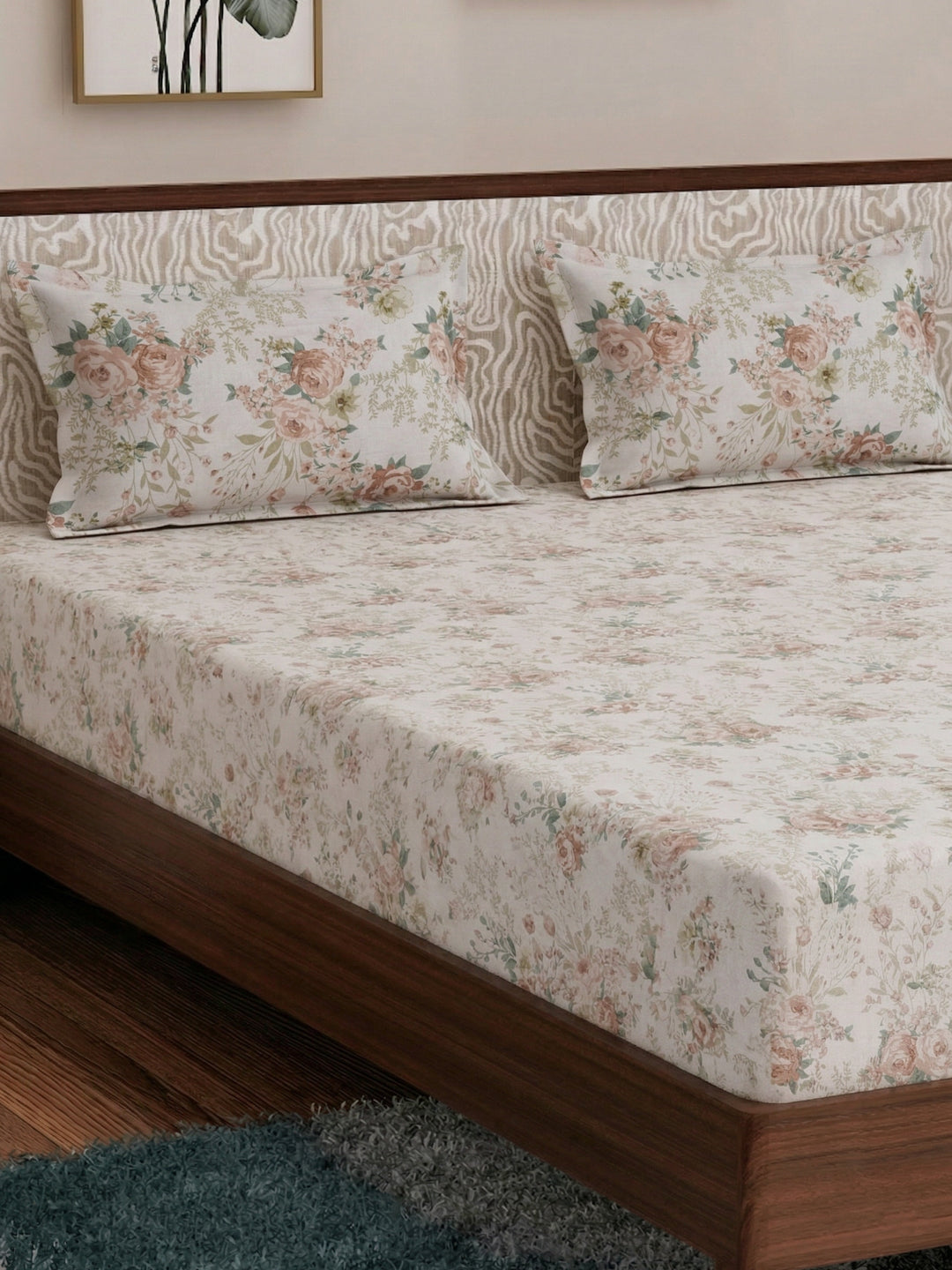 120 GSM Polyester King Size Bedsheet with 2 Pillow Covers Textura Jacquard Collection