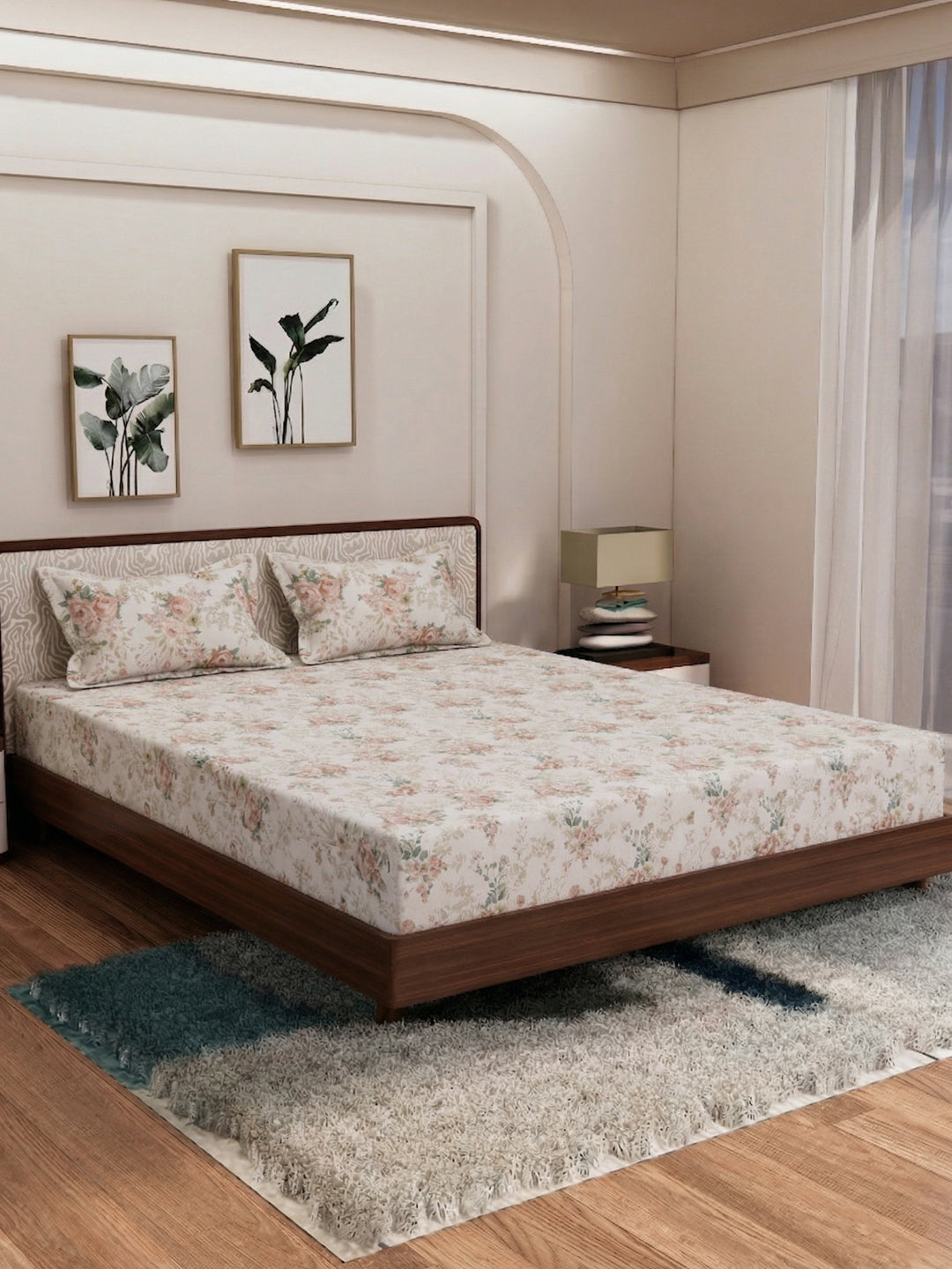 120 GSM Polyester King Size Bedsheet with 2 Pillow Covers Textura Jacquard Collection
