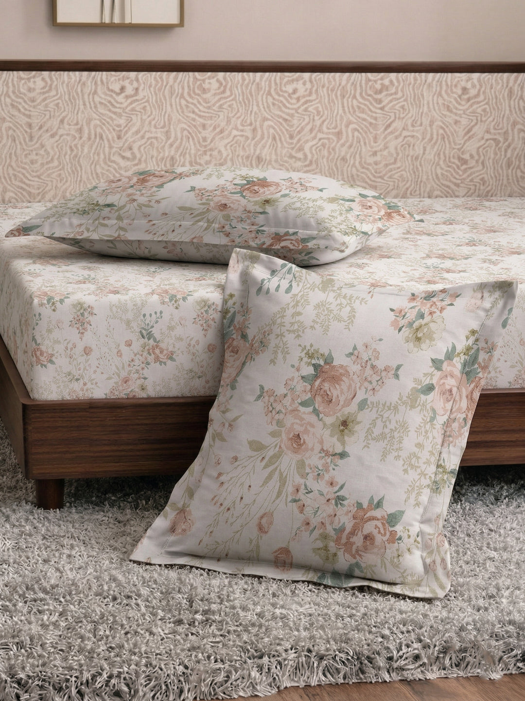 120 GSM Polyester King Size Bedsheet with 2 Pillow Covers Textura Jacquard Collection