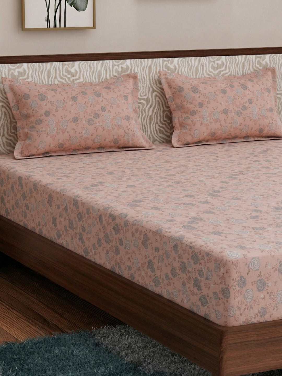 120 GSM Polyester King Size Bedsheet with 2 Pillow Covers Textura Jacquard Collection