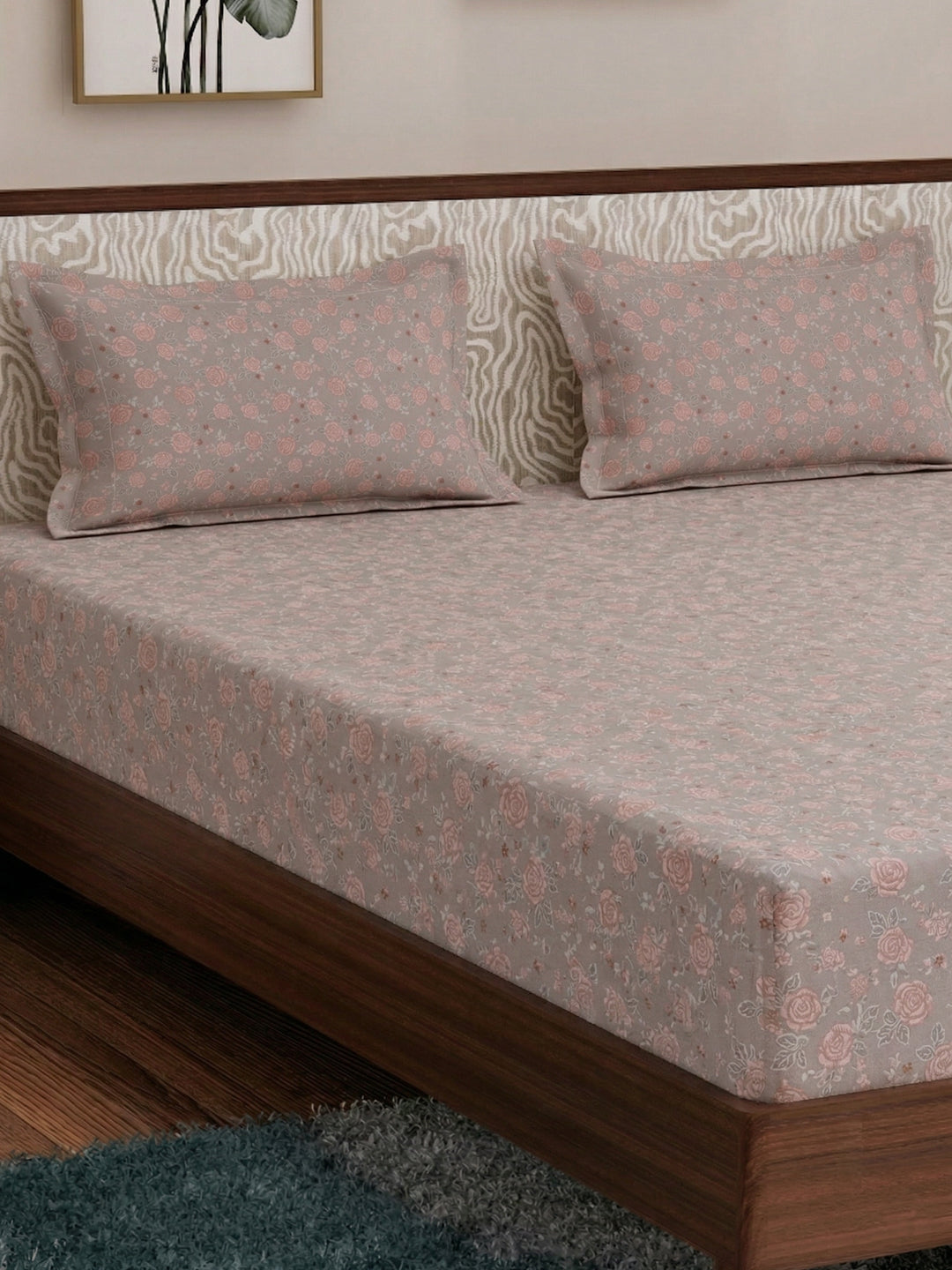 120 GSM Polyester King Size Bedsheet with 2 Pillow Covers Textura Jacquard Collection