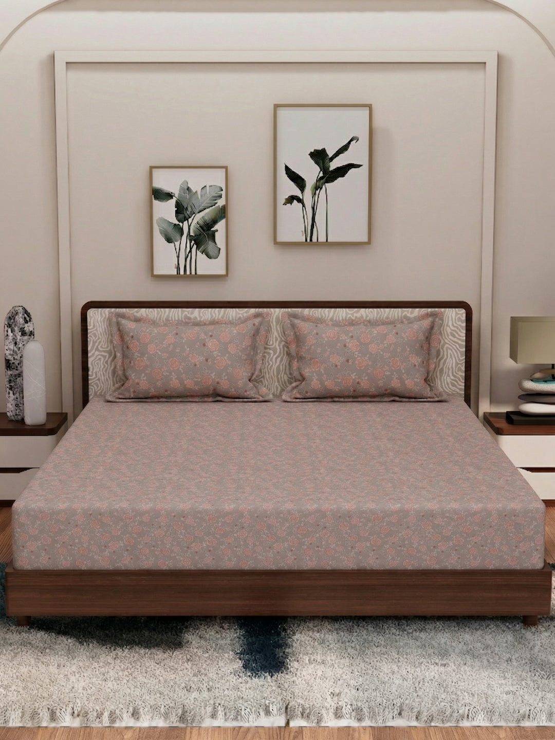 120 GSM Polyester King Size Bedsheet with 2 Pillow Covers Textura Jacquard Collection