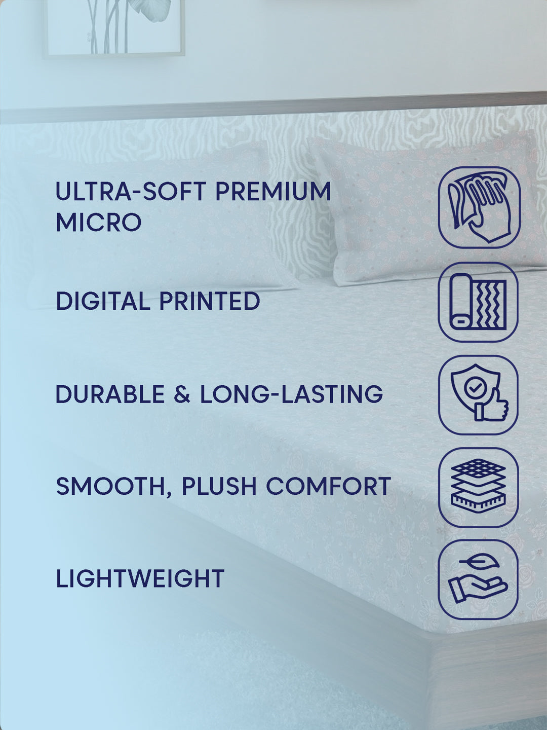 120 GSM Polyester King Size Bedsheet with 2 Pillow Covers Textura Jacquard Collection
