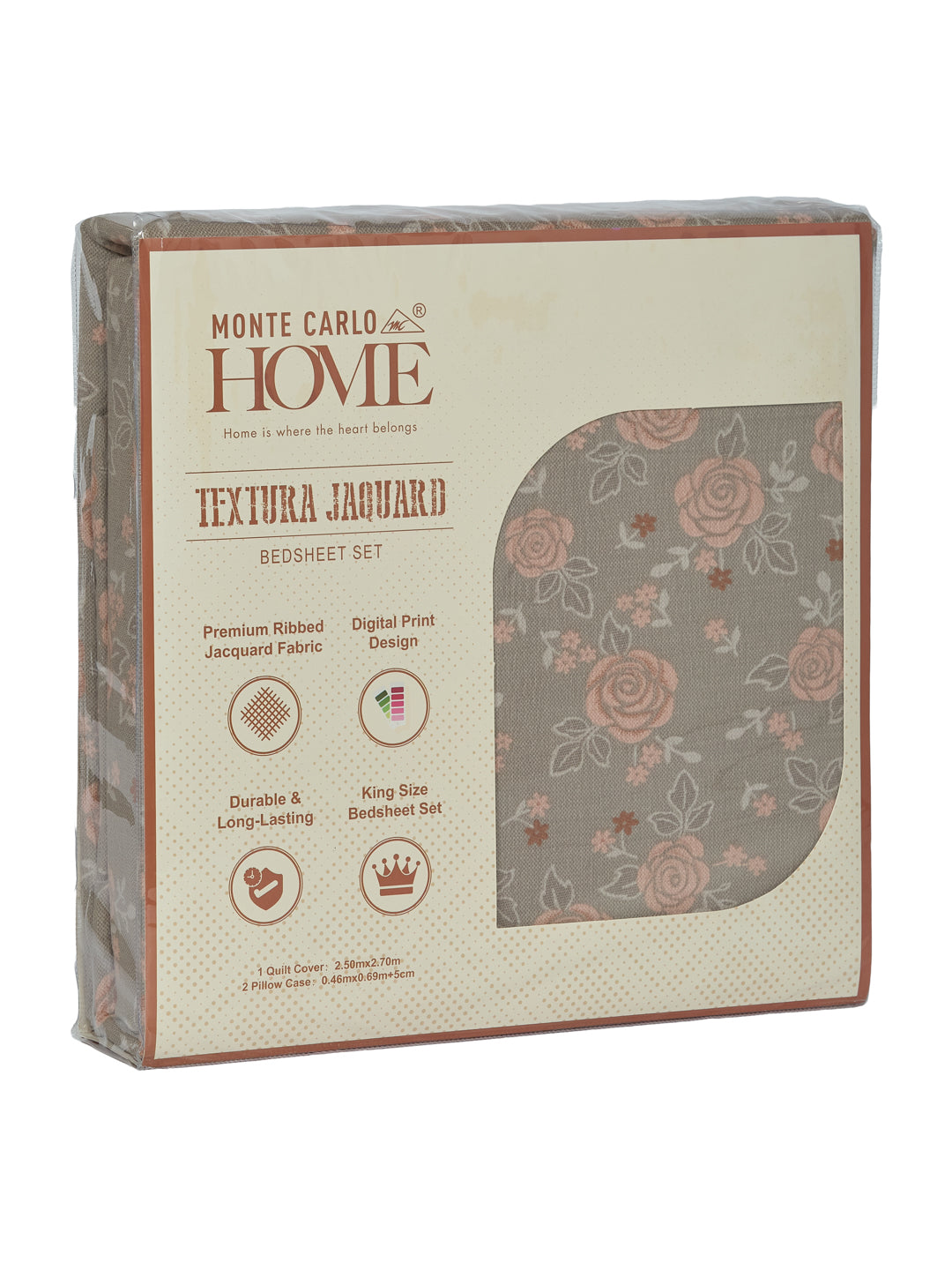 120 GSM Polyester King Size Bedsheet with 2 Pillow Covers Textura Jacquard Collection