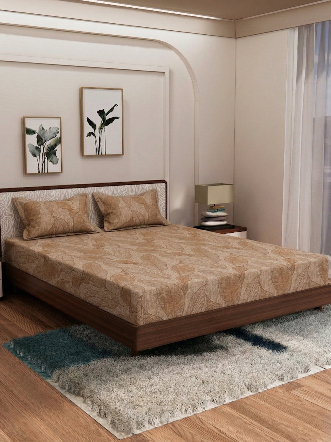 120 GSM Polyester King Size Bedsheet with 2 Pillow Covers Textura Jacquard Collection