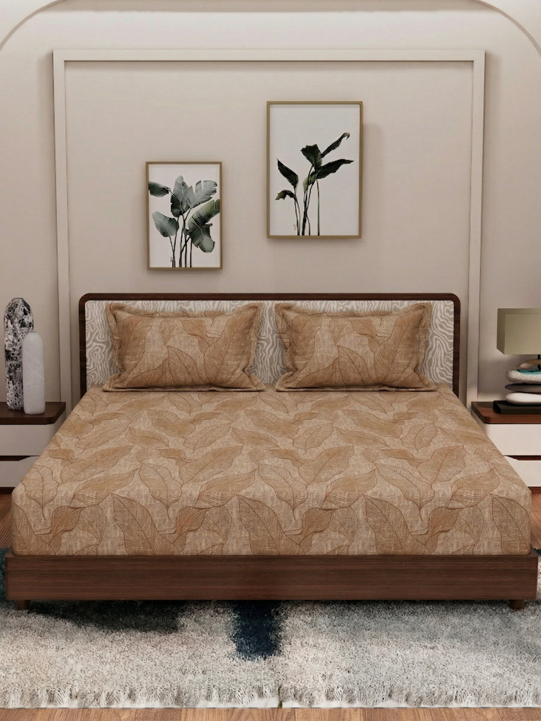 120 GSM Polyester King Size Bedsheet with 2 Pillow Covers Textura Jacquard Collection