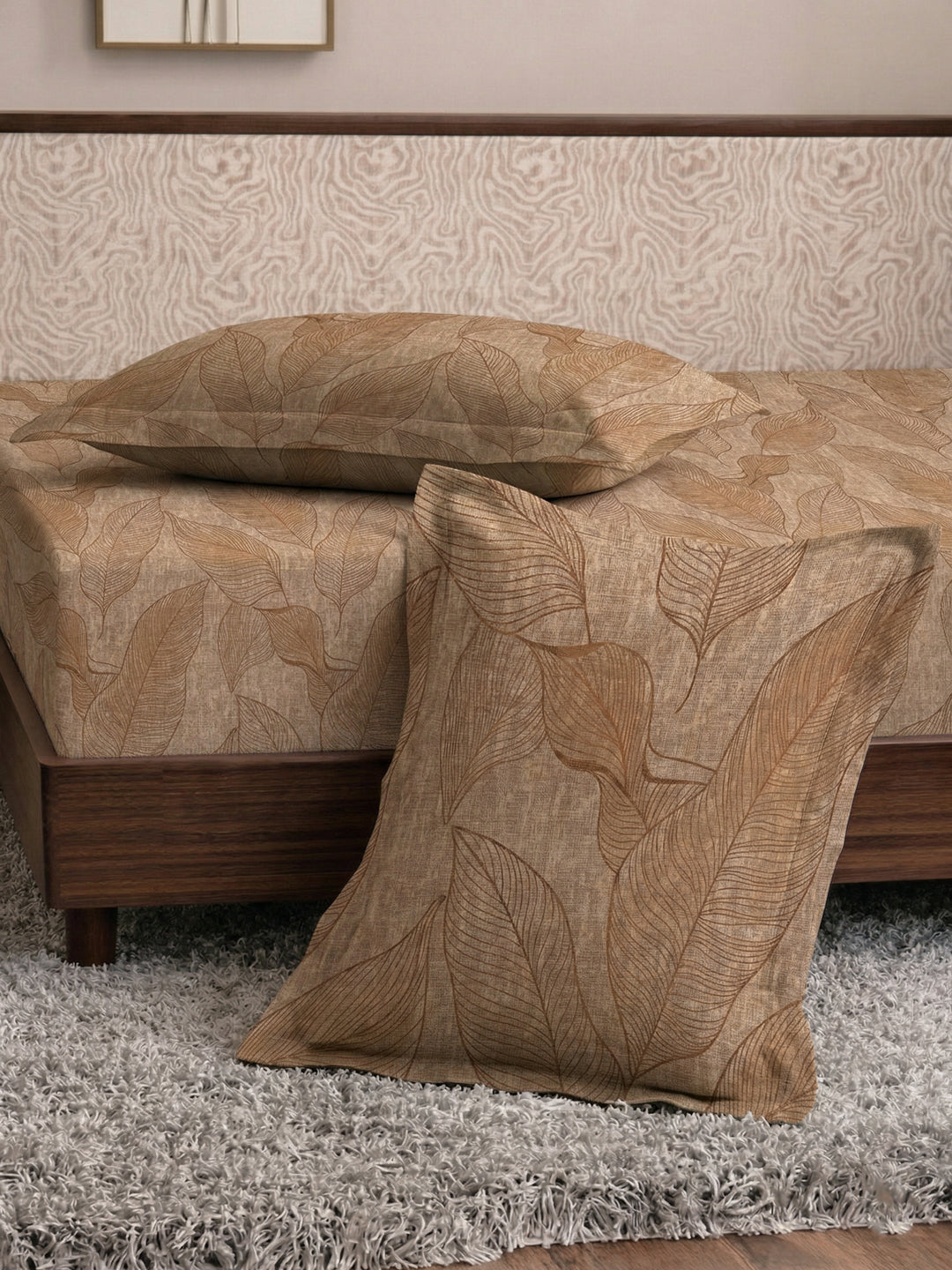 120 GSM Polyester King Size Bedsheet with 2 Pillow Covers Textura Jacquard Collection