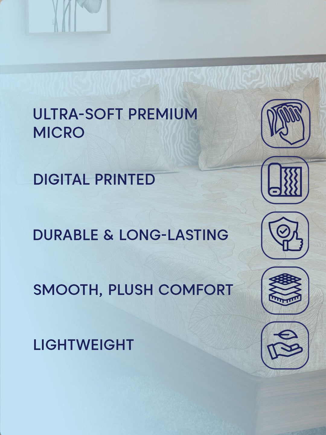 120 GSM Polyester King Size Bedsheet with 2 Pillow Covers Textura Jacquard Collection