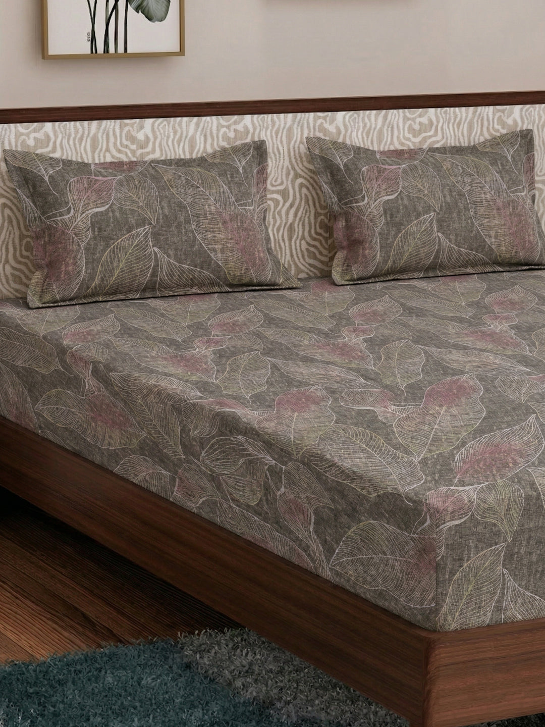 120 GSM Polyester King Size Bedsheet with 2 Pillow Covers Textura Jacquard Collection