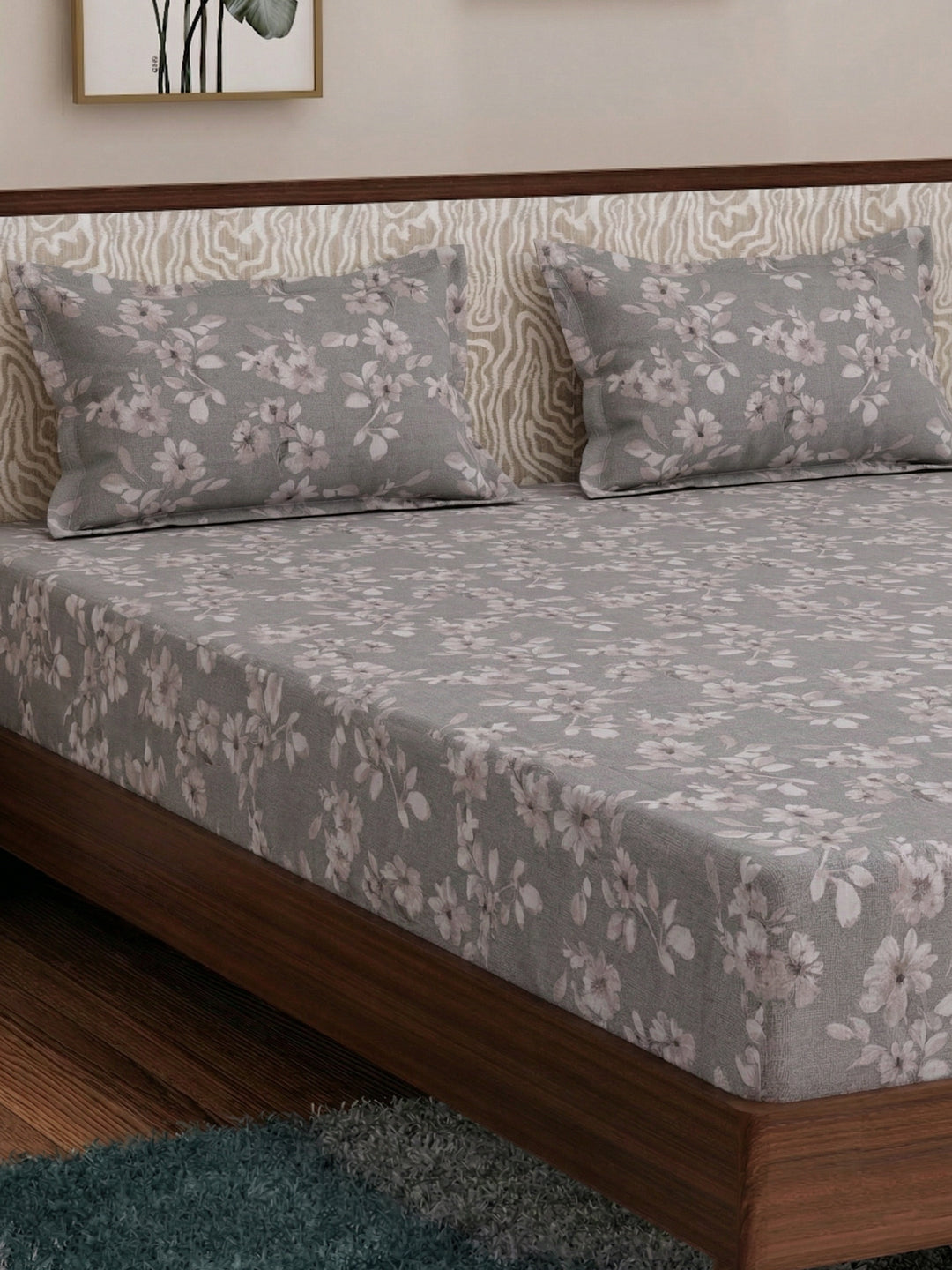120 GSM Polyester King Size Bedsheet with 2 Pillow Covers Textura Jacquard Collection