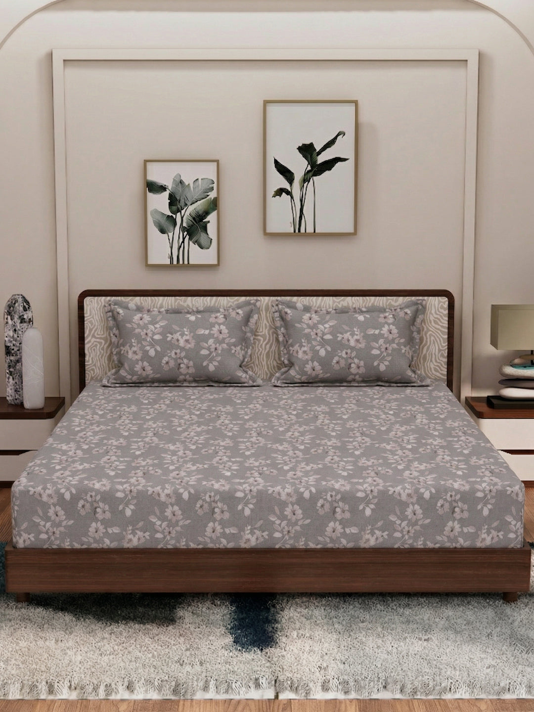 120 GSM Polyester King Size Bedsheet with 2 Pillow Covers Textura Jacquard Collection