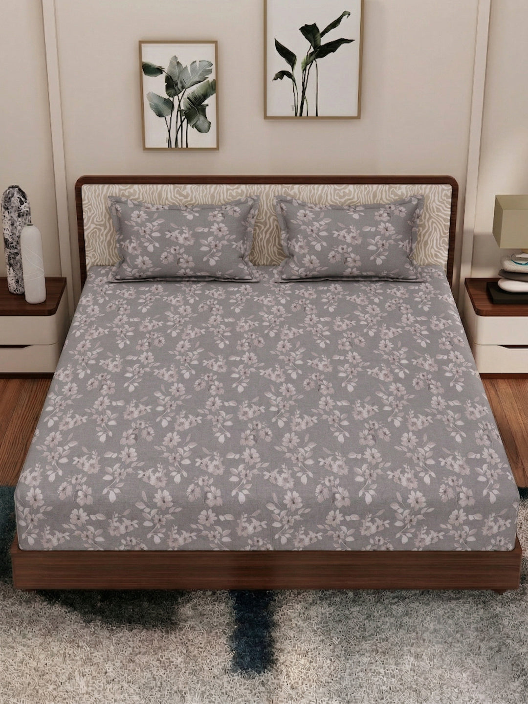 120 GSM Polyester King Size Bedsheet with 2 Pillow Covers Textura Jacquard Collection